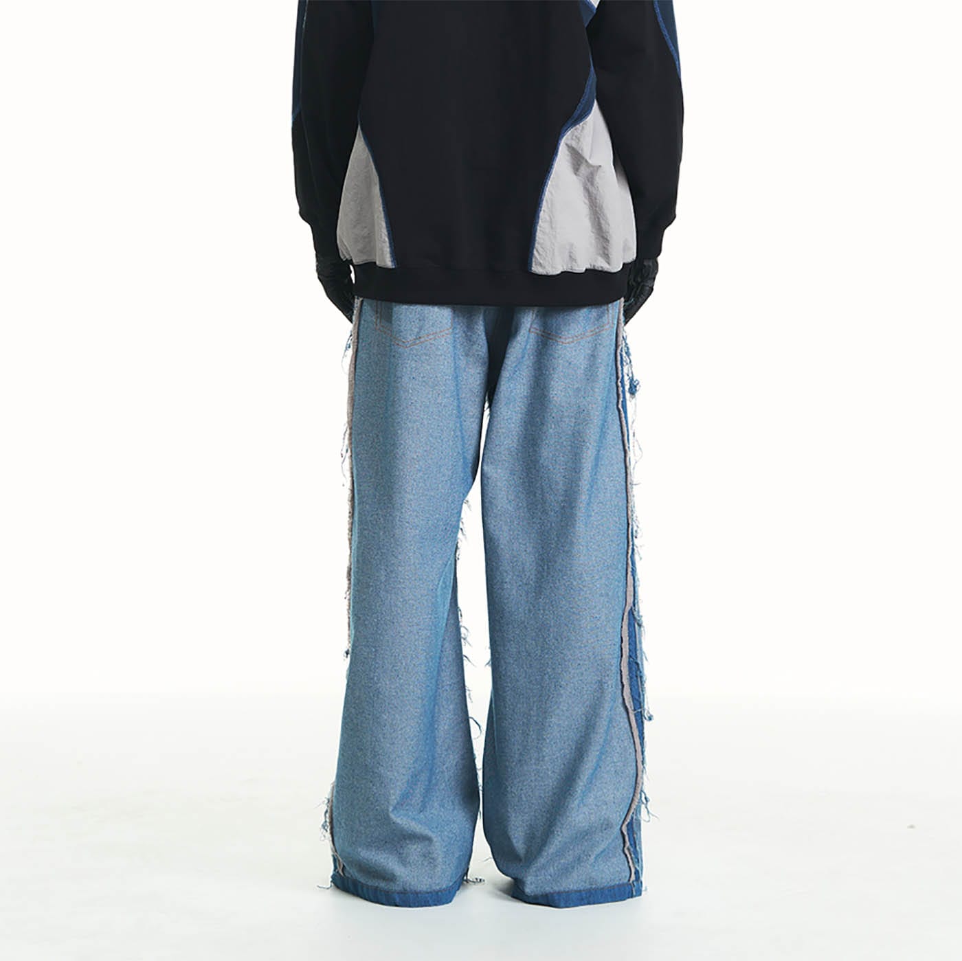 RELABEL Inside-Out Spliced Frayed Baggy Jeans-Jeans-S-Free Shipping Leatheretro