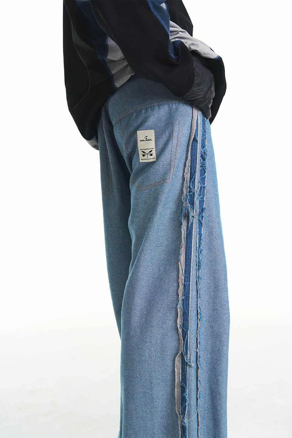 RELABEL Inside-Out Spliced Frayed Baggy Jeans-Jeans-S-Free Shipping Leatheretro