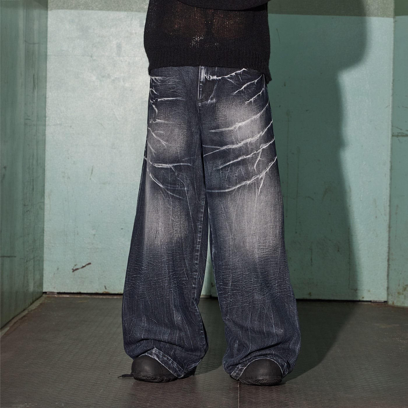 DND4DES Lighting Crease Washed Wide-Leg Jeans-Jeans-S-Free Shipping Leatheretro