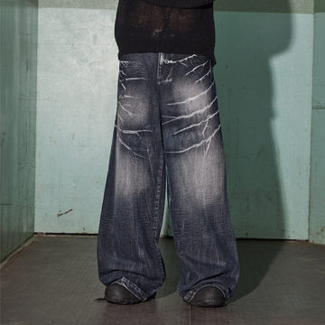 DND4DES Lighting Crease Washed Wide-Leg Jeans-Jeans-S-Free Shipping Leatheretro