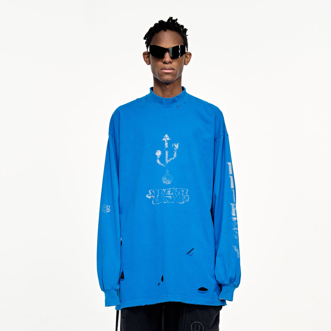 ULIPERY Distressed USB Graphic Long Sleeve Tee Blue-L/S Tee-XS-Free Shipping Leatheretro