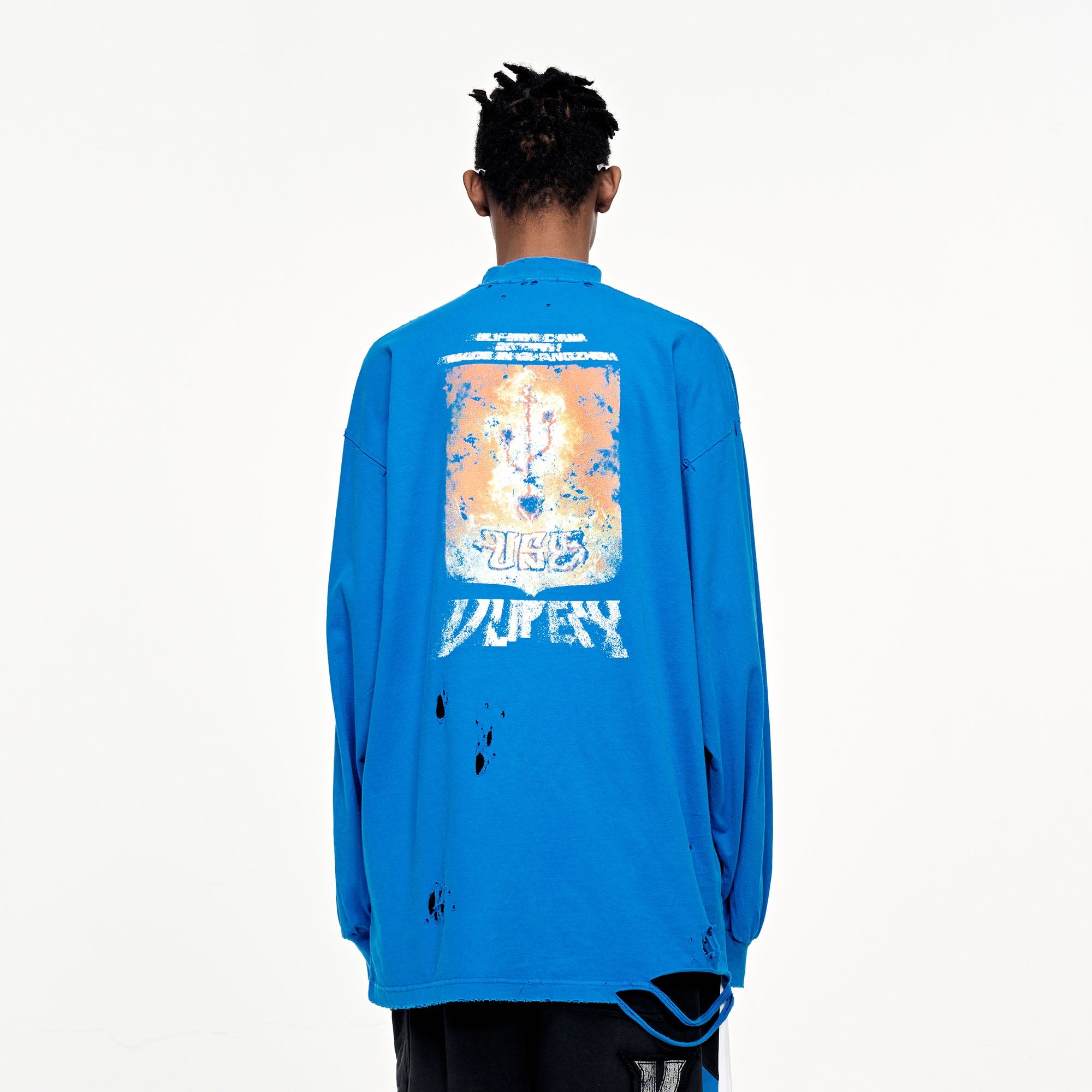 ULIPERY Distressed USB Graphic Long Sleeve Tee Blue-L/S Tee-XS-Free Shipping Leatheretro