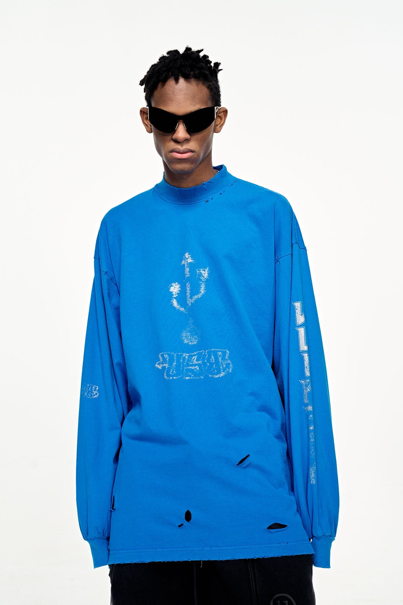 ULIPERY Distressed USB Graphic Long Sleeve Tee Blue-L/S Tee-XS-Free Shipping Leatheretro