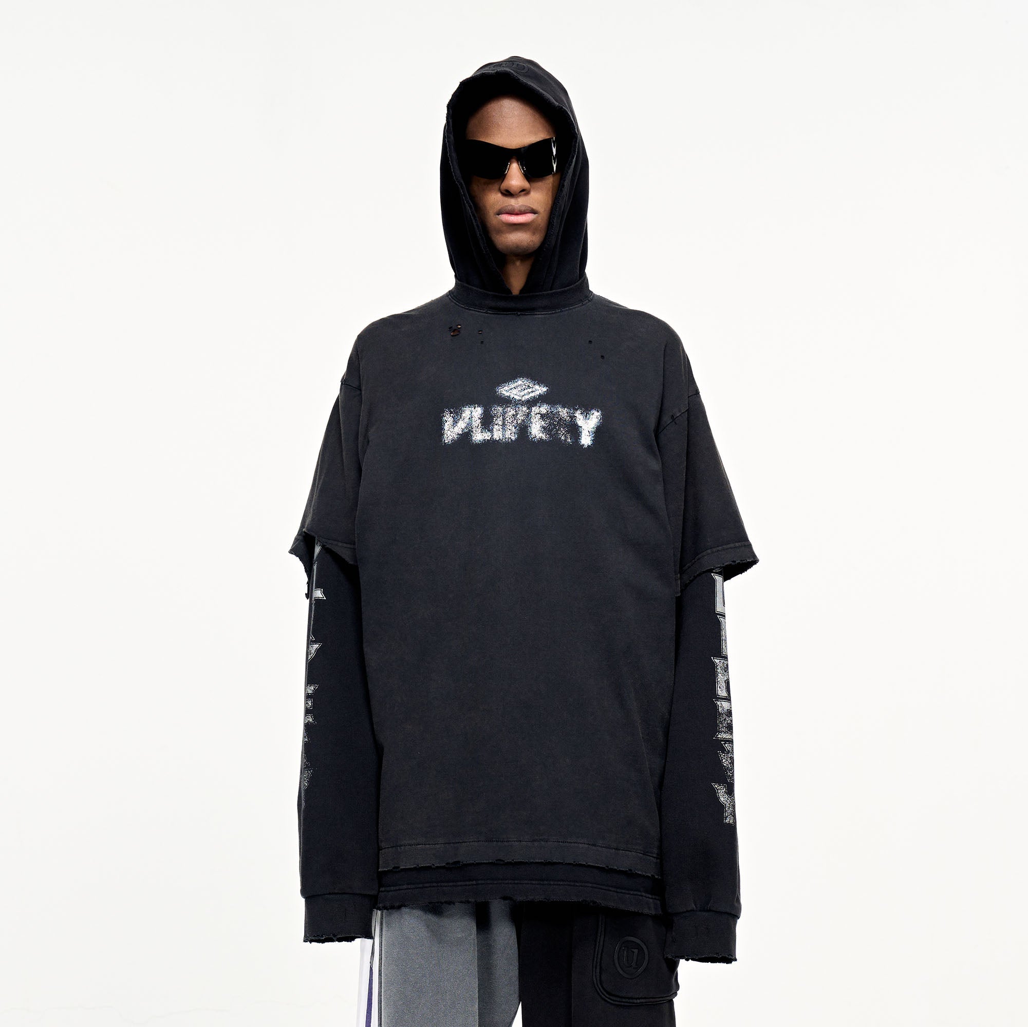 ULIPERY Distressed Faux Layered Hoodie-Hoodie-XS-Free Shipping Leatheretro