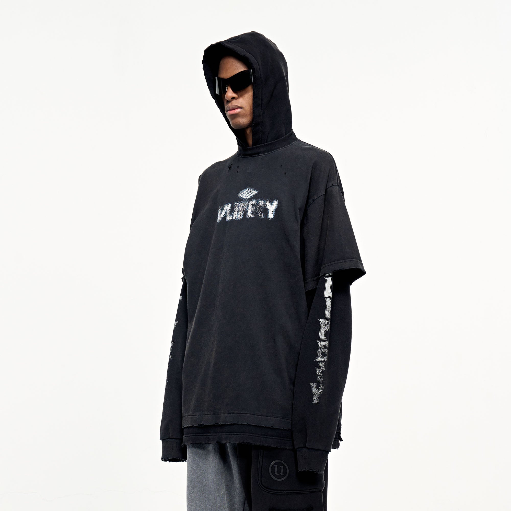 ULIPERY Distressed Faux Layered Hoodie-Hoodie-XS-Free Shipping Leatheretro