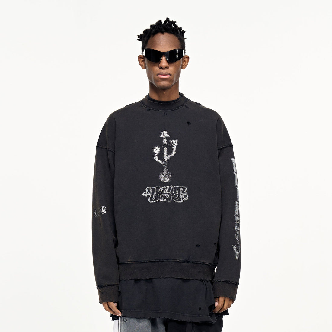 ULIPERY Distressed USB Graphic Long Sleeve Tee Black-L/S Tee-XS-Free Shipping Leatheretro