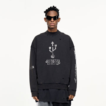 ULIPERY Distressed USB Graphic Long Sleeve Tee Black-L/S Tee-XS-Free Shipping Leatheretro