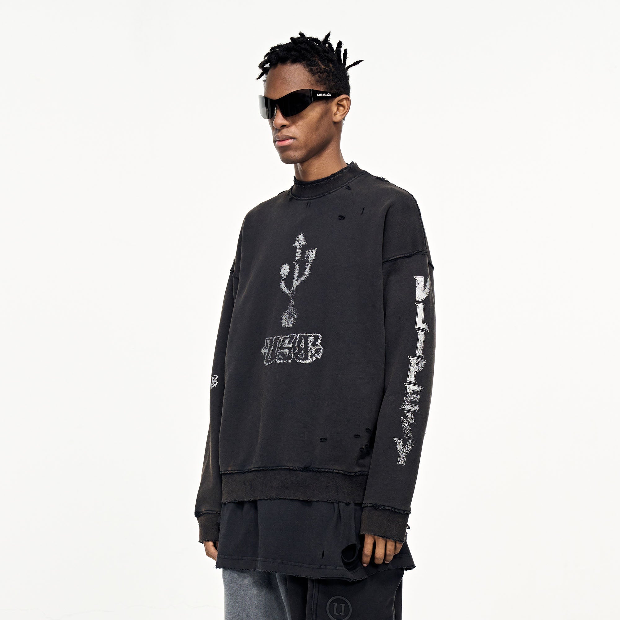 ULIPERY Distressed USB Graphic Long Sleeve Tee Black-L/S Tee-XS-Free Shipping Leatheretro