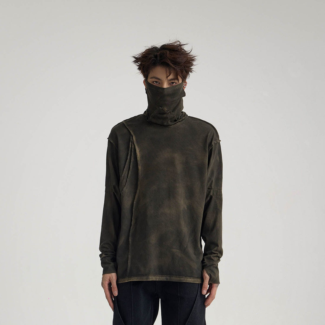 FLYERRER Distressed Reversible Spliced High-Neck L/S Tee-L/S Tee-S-Free Shipping Leatheretro