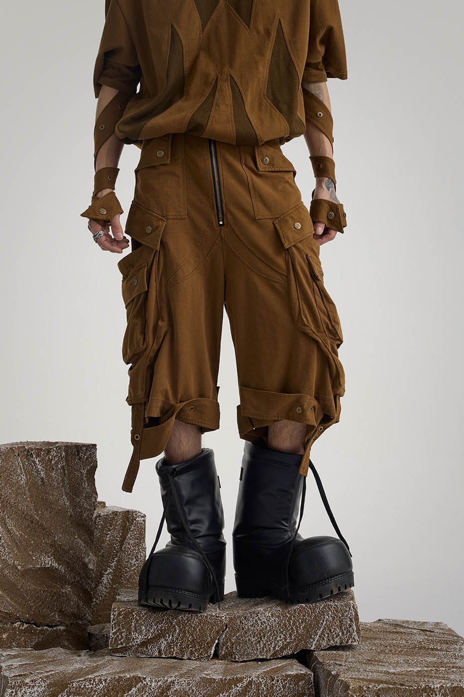 FLYERRER Multi-Pocket Deconstructed Strap Shorts-Shorts-S-Free Shipping Leatheretro