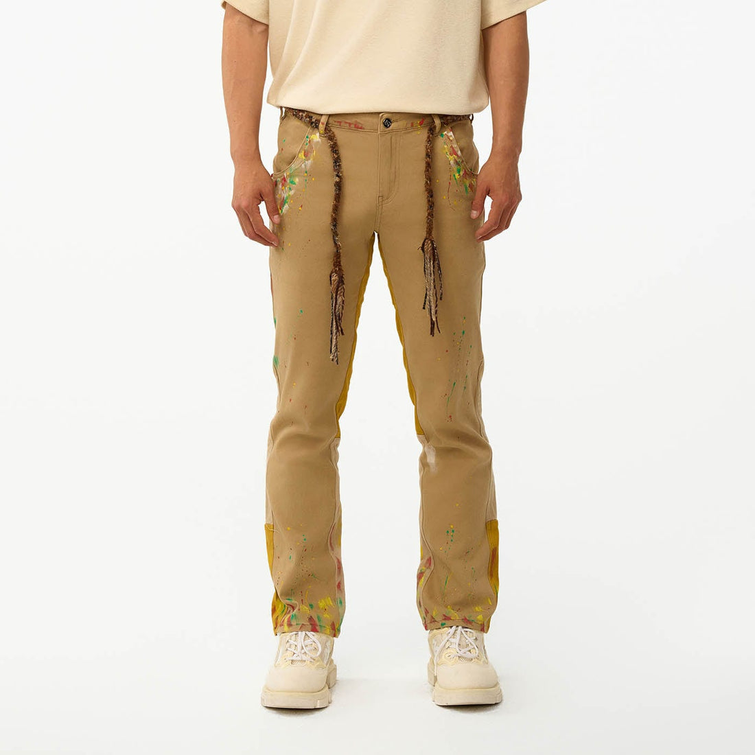 REDH Paint-Splattered Spliced Straight-Leg Pants-Pants-S-Free Shipping Leatheretro