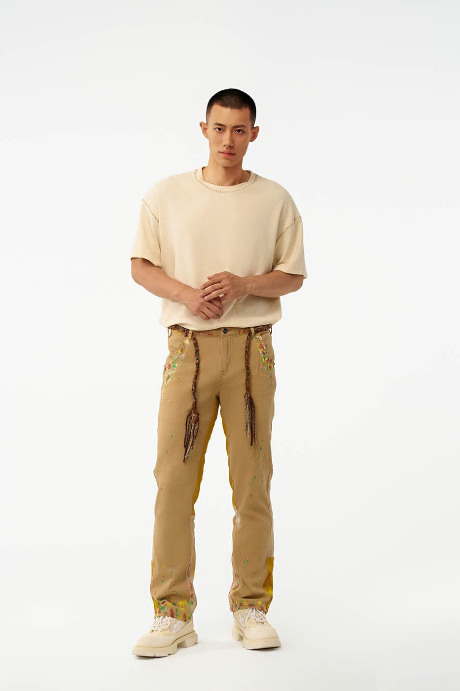 REDH Paint-Splattered Spliced Straight-Leg Pants-Pants-S-Free Shipping Leatheretro