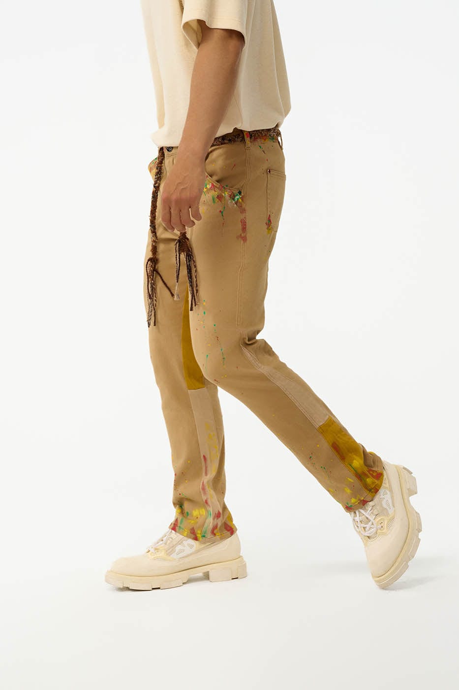 REDH Paint-Splattered Spliced Straight-Leg Pants-Pants-S-Free Shipping Leatheretro