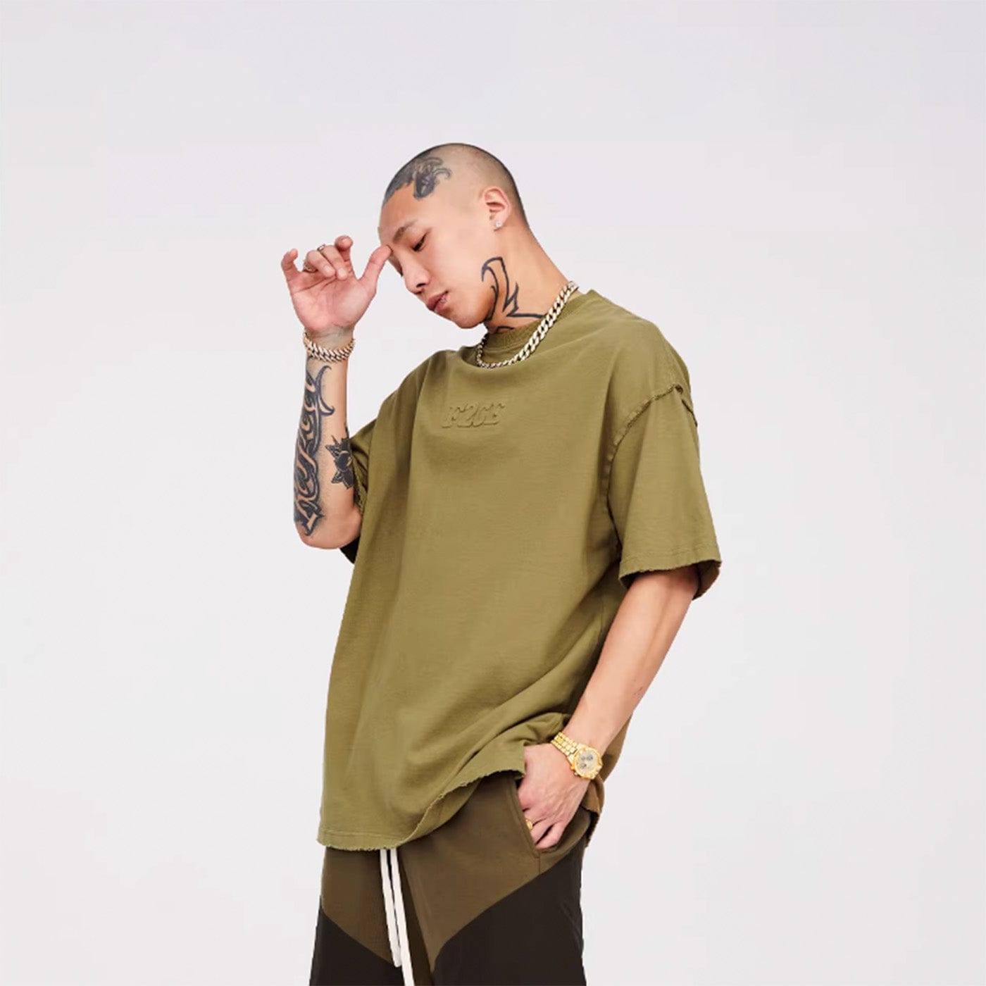 F2CE Essential Embossed LOGO Reversed T-Shirt-T Shirt-XS-Grey-Free Shipping Leatheretro