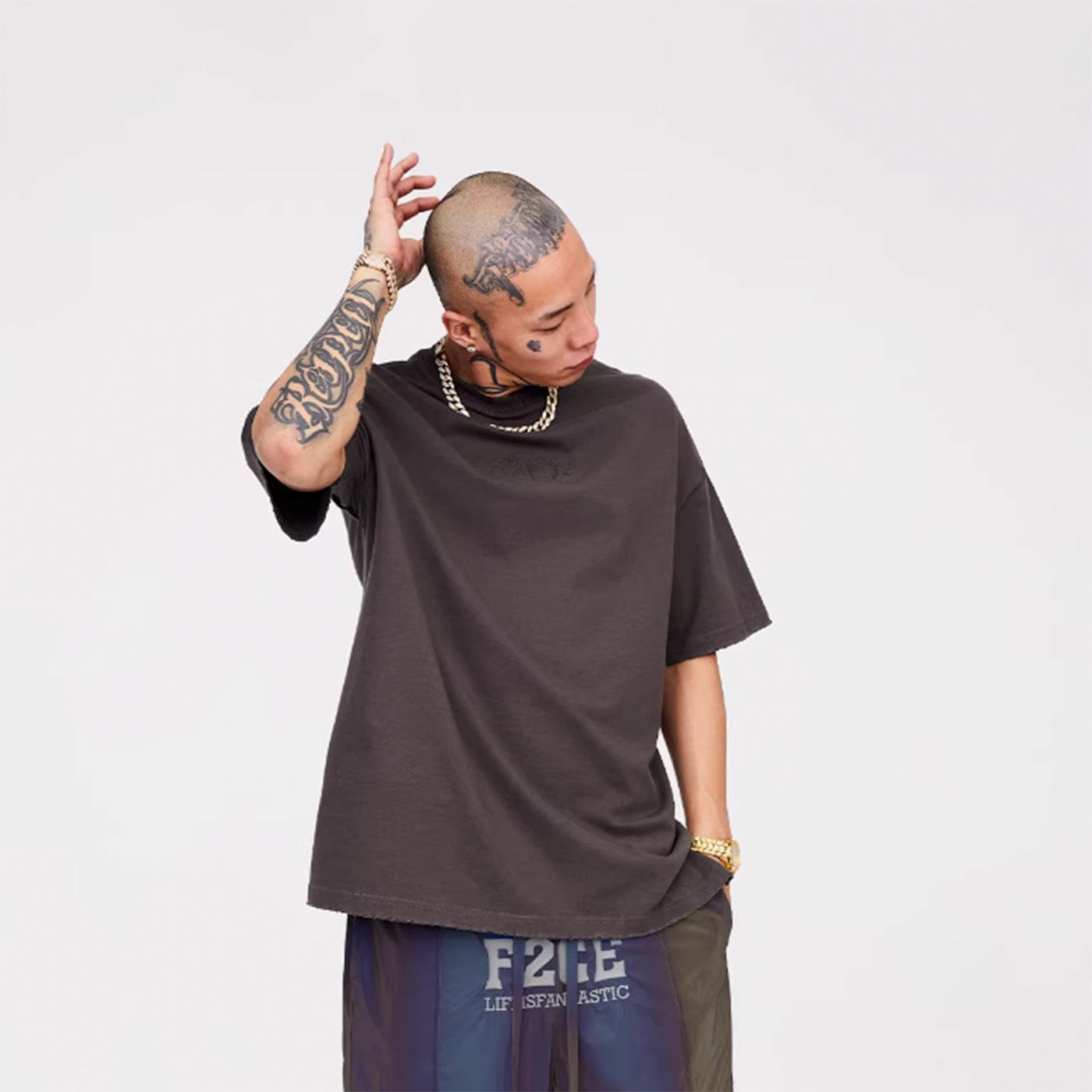 F2CE Essential Embossed LOGO Reversed T-Shirt-T Shirt-XS-Grey-Free Shipping Leatheretro