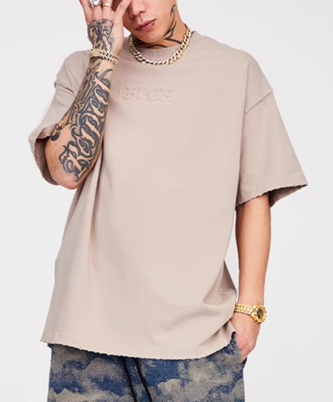 F2CE Essential Embossed LOGO Reversed T-Shirt-T Shirt-XS-Grey-Free Shipping Leatheretro