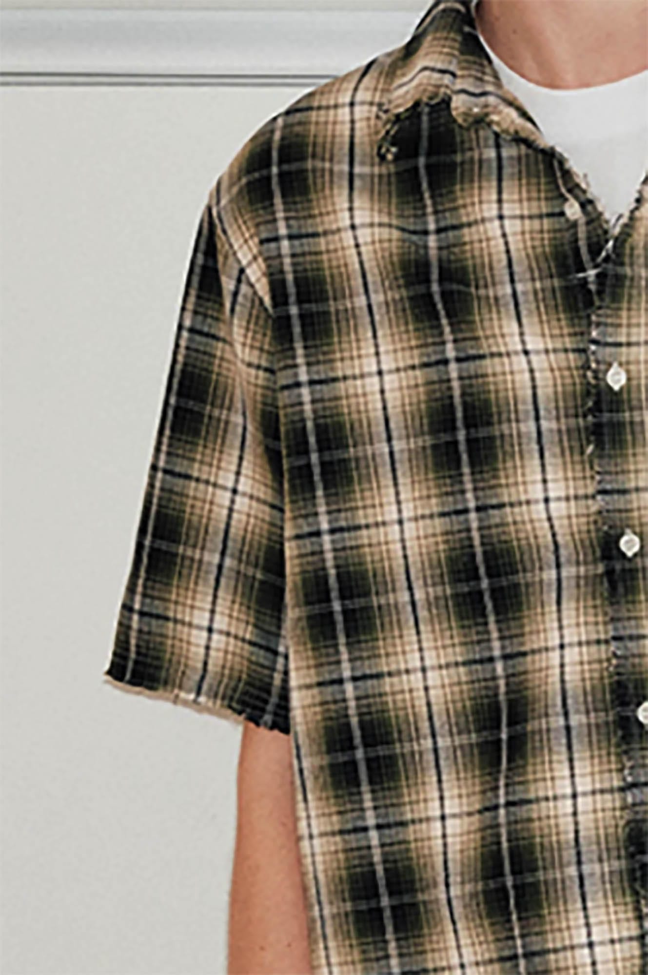 KREATE Frayed Tie-Dye Plaid Half Shirt-Half shirt-S-Pink-Free Shipping Leatheretro
