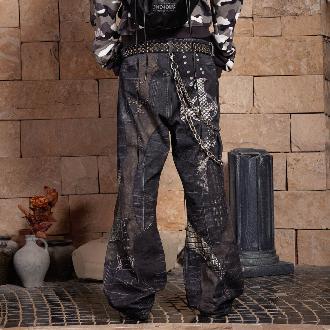 DND4DES Cross Crocodile Spliced Flared Jeans-Jeans-S-Free Shipping Leatheretro