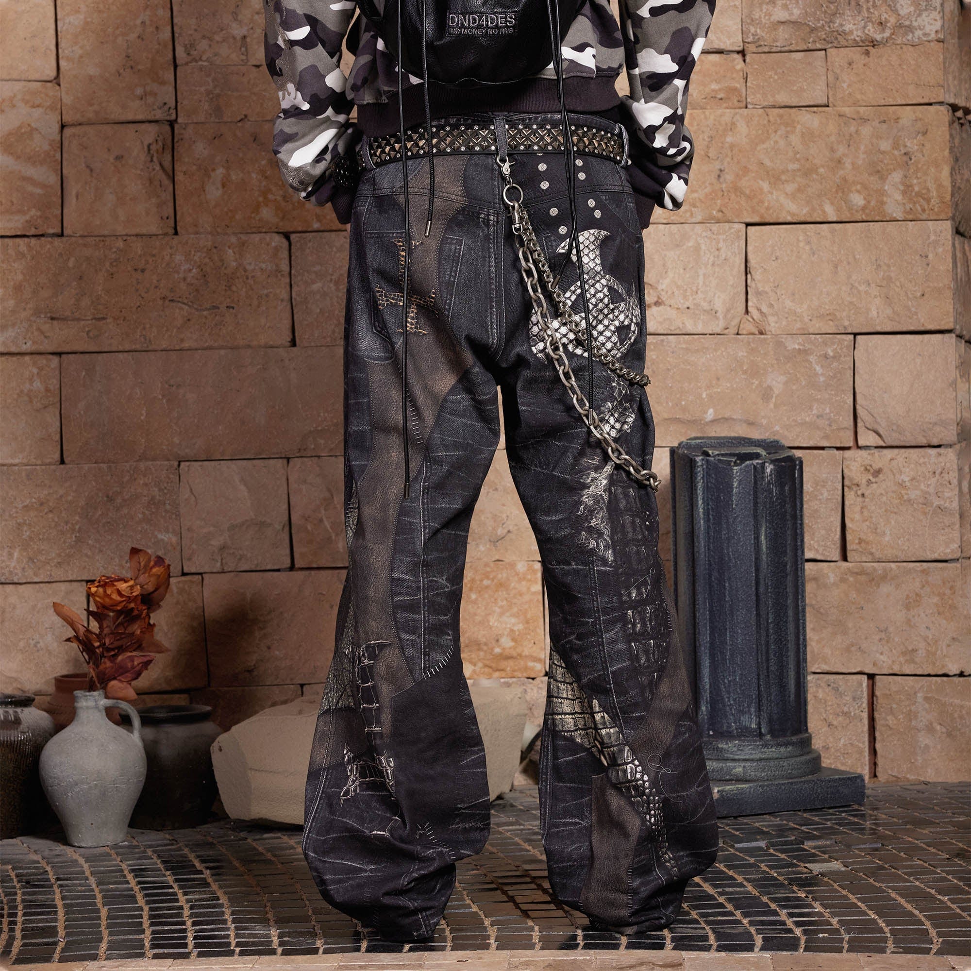 DND4DES Cross Crocodile Spliced Flared Jeans-Jeans-S-Free Shipping Leatheretro