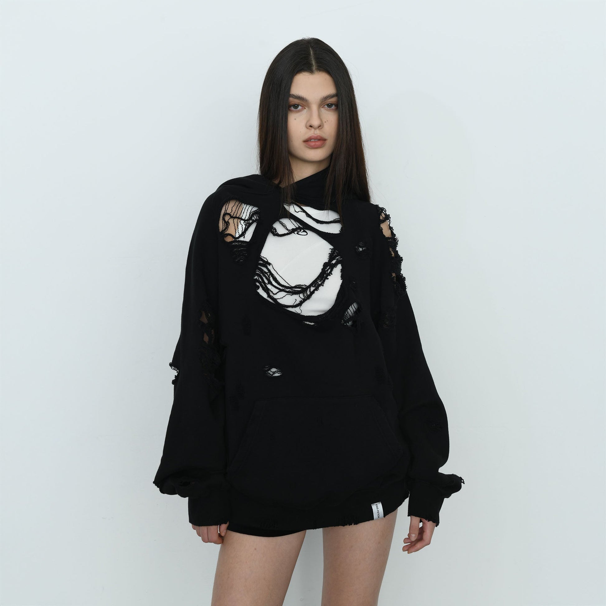 EGOFETCH Ripped Oversized Hoodie-Hoodie-S-Black-Free Shipping Leatheretro