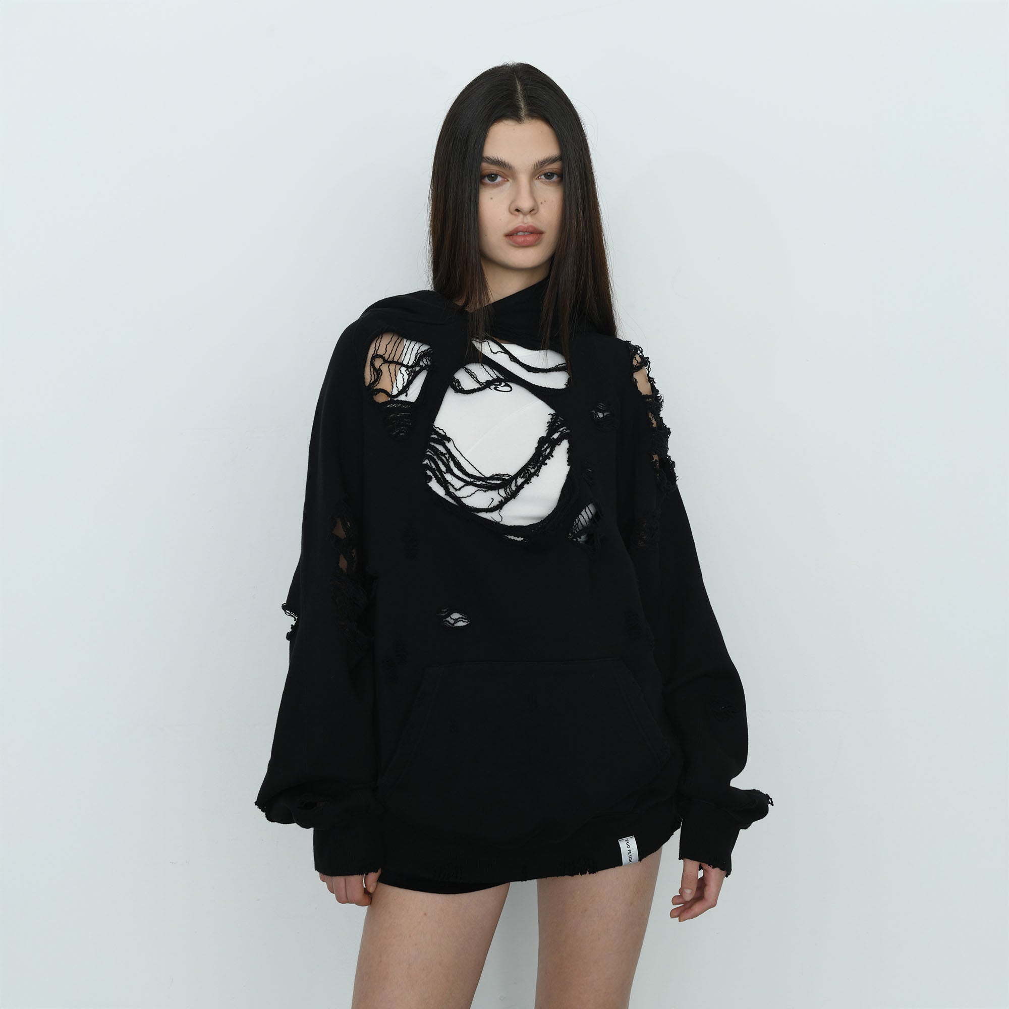 EGOFETCH Ripped Oversized Hoodie-Hoodie-S-Black-Free Shipping Leatheretro