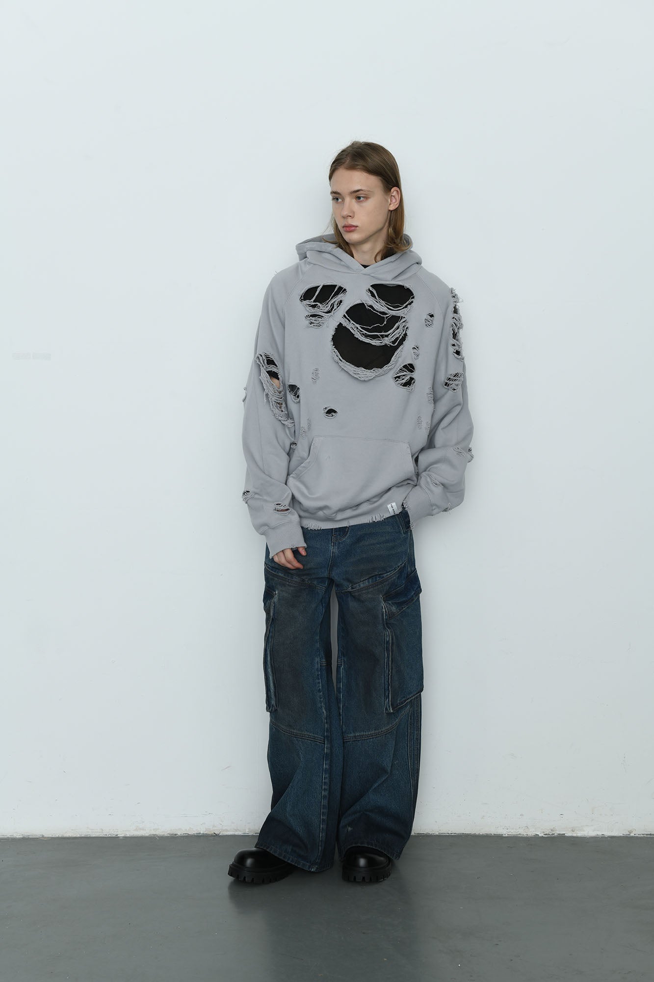 EGOFETCH Ripped Oversized Hoodie-Hoodie-S-Light Gray-Free Shipping Leatheretro