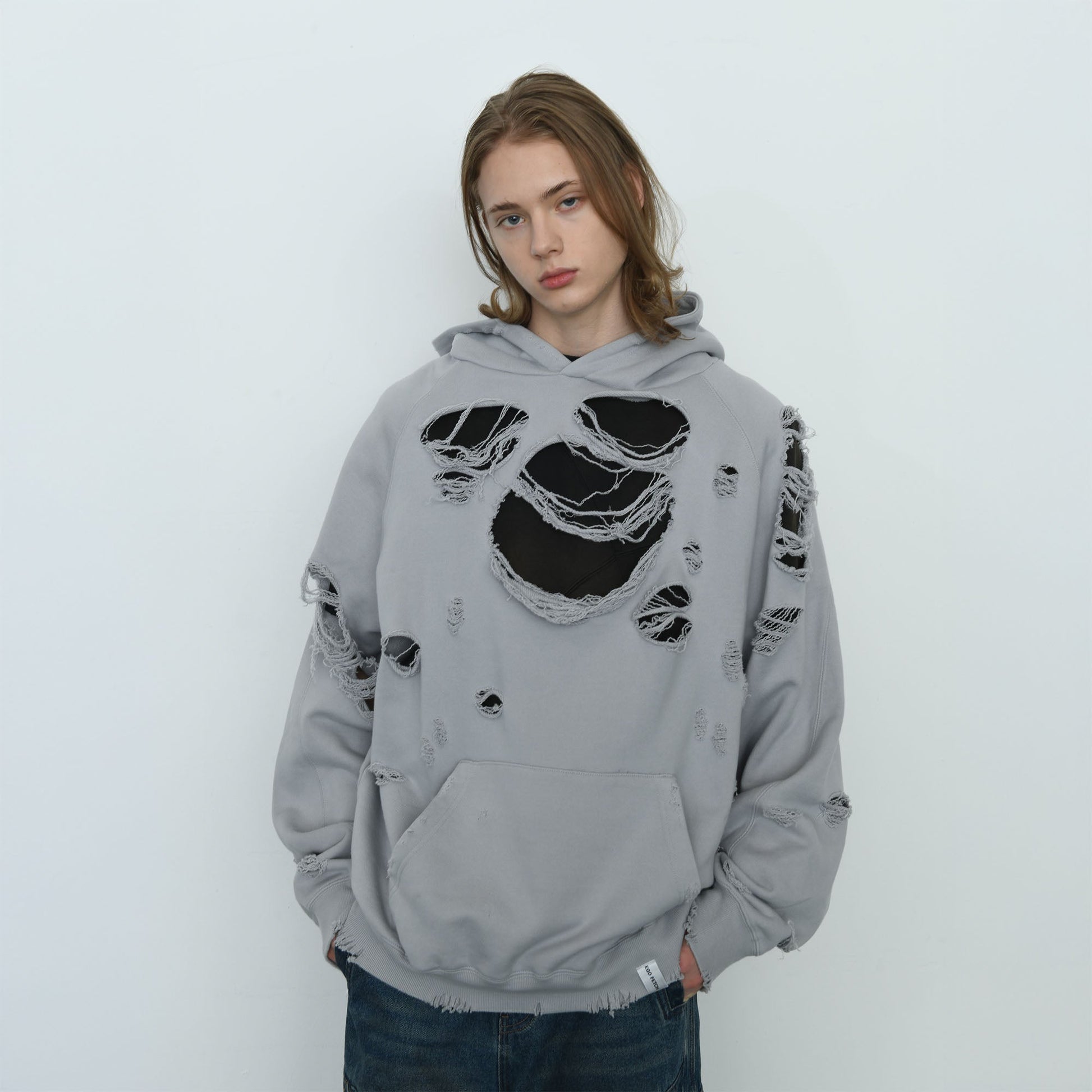 EGOFETCH Ripped Oversized Hoodie-Hoodie-S-Light Gray-Free Shipping Leatheretro