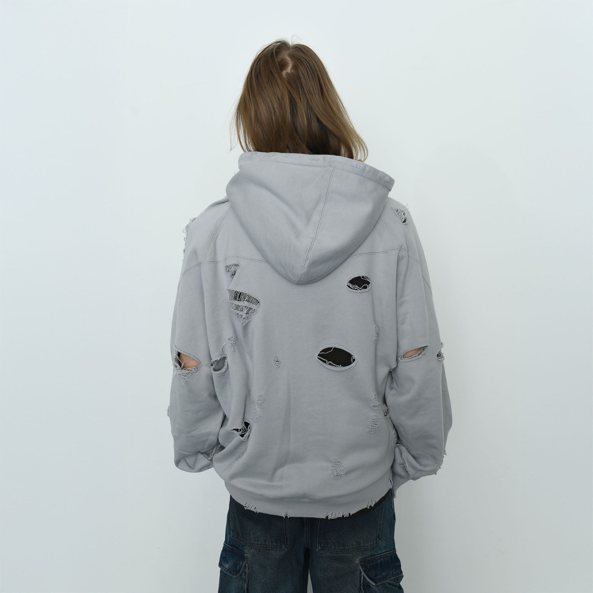 EGOFETCH Ripped Oversized Hoodie-Hoodie-S-Light Gray-Free Shipping Leatheretro