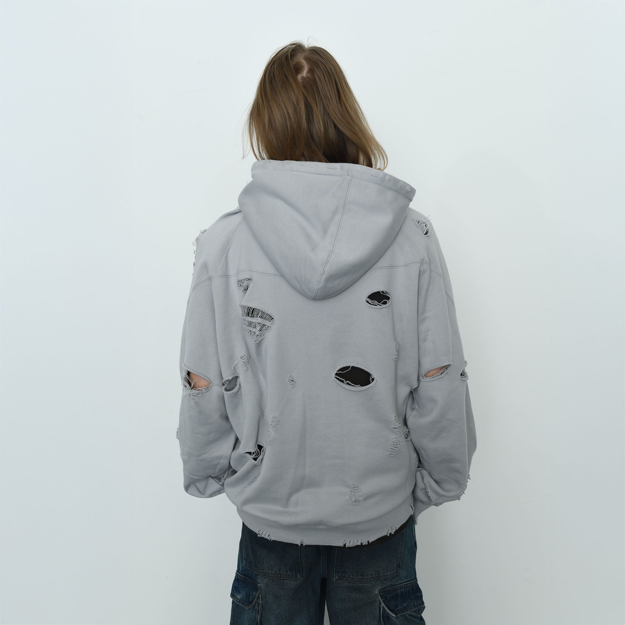 EGOFETCH Ripped Oversized Hoodie-Hoodie-S-Light Gray-Free Shipping Leatheretro