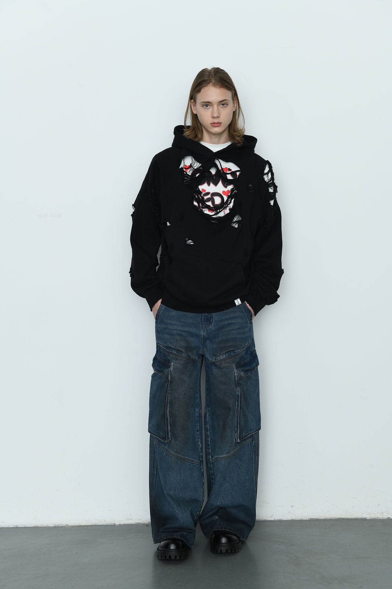 EGOFETCH Ripped Oversized Hoodie-Hoodie-S-Light Gray-Free Shipping Leatheretro