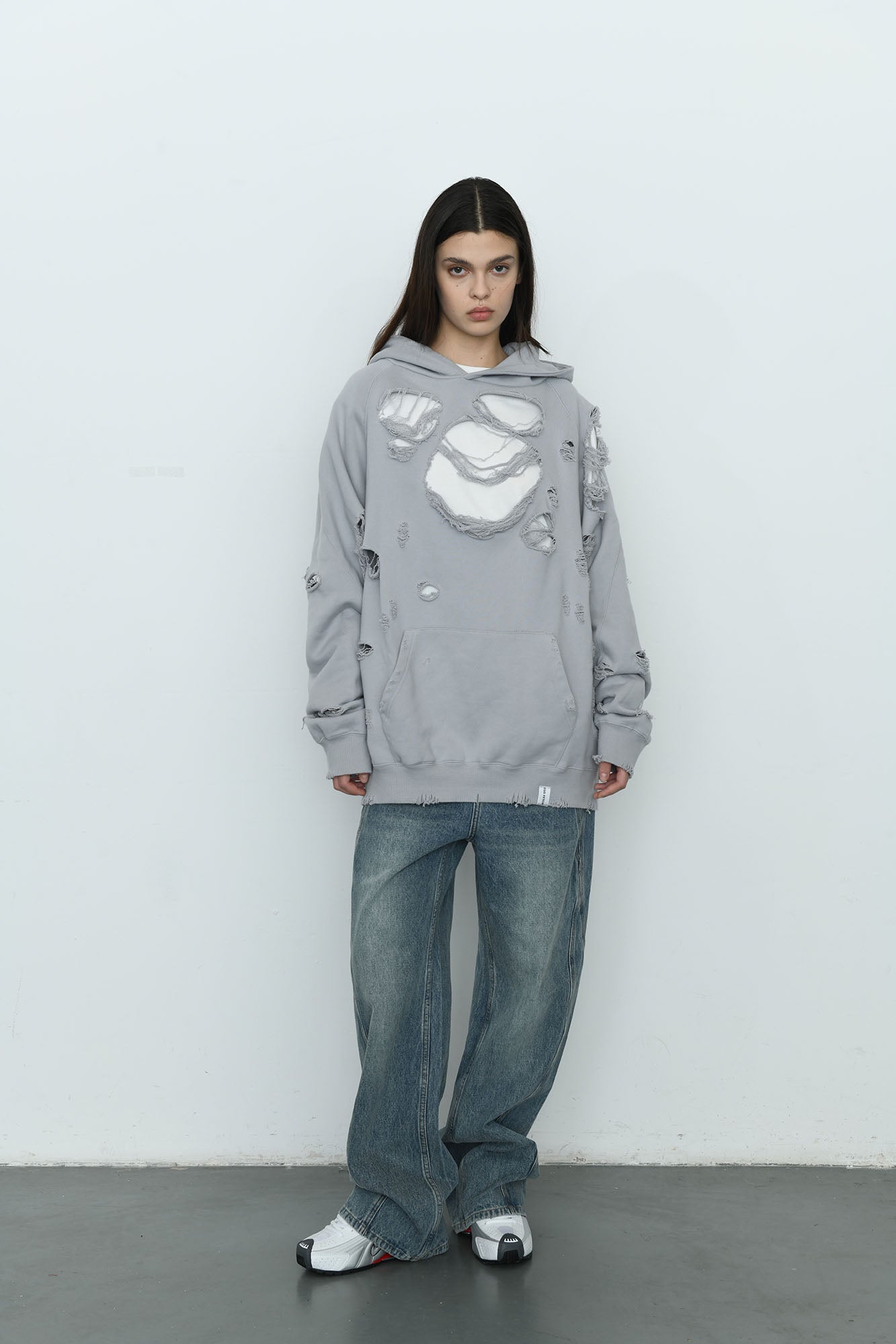 EGOFETCH Ripped Oversized Hoodie-Hoodie-S-Light Gray-Free Shipping Leatheretro