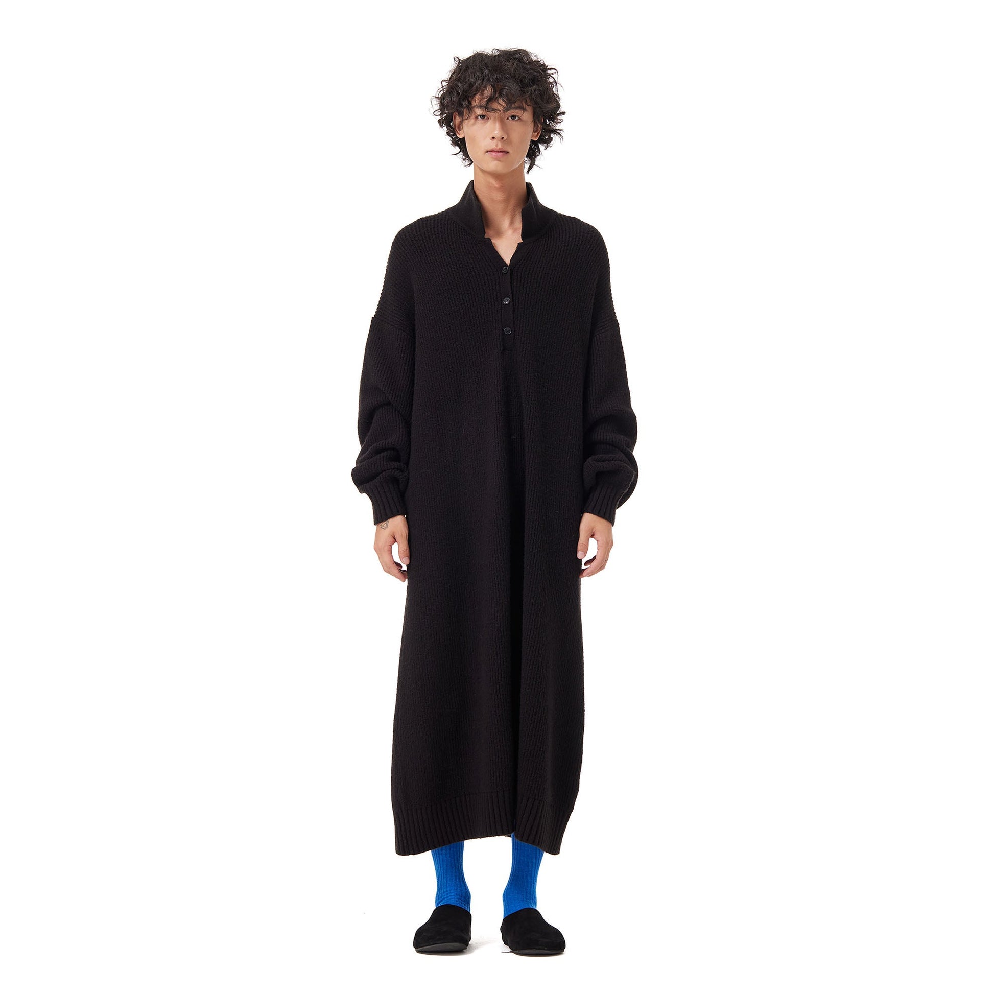 OUYANG WENJUN Half-Placket Knit Maxi Coat-Jacket-M-Free Shipping Leatheretro