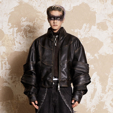 FLYERRER Mutation Layered Armor Spliced Faux Leather Jacket-Jacket-S-Free Shipping Leatheretro