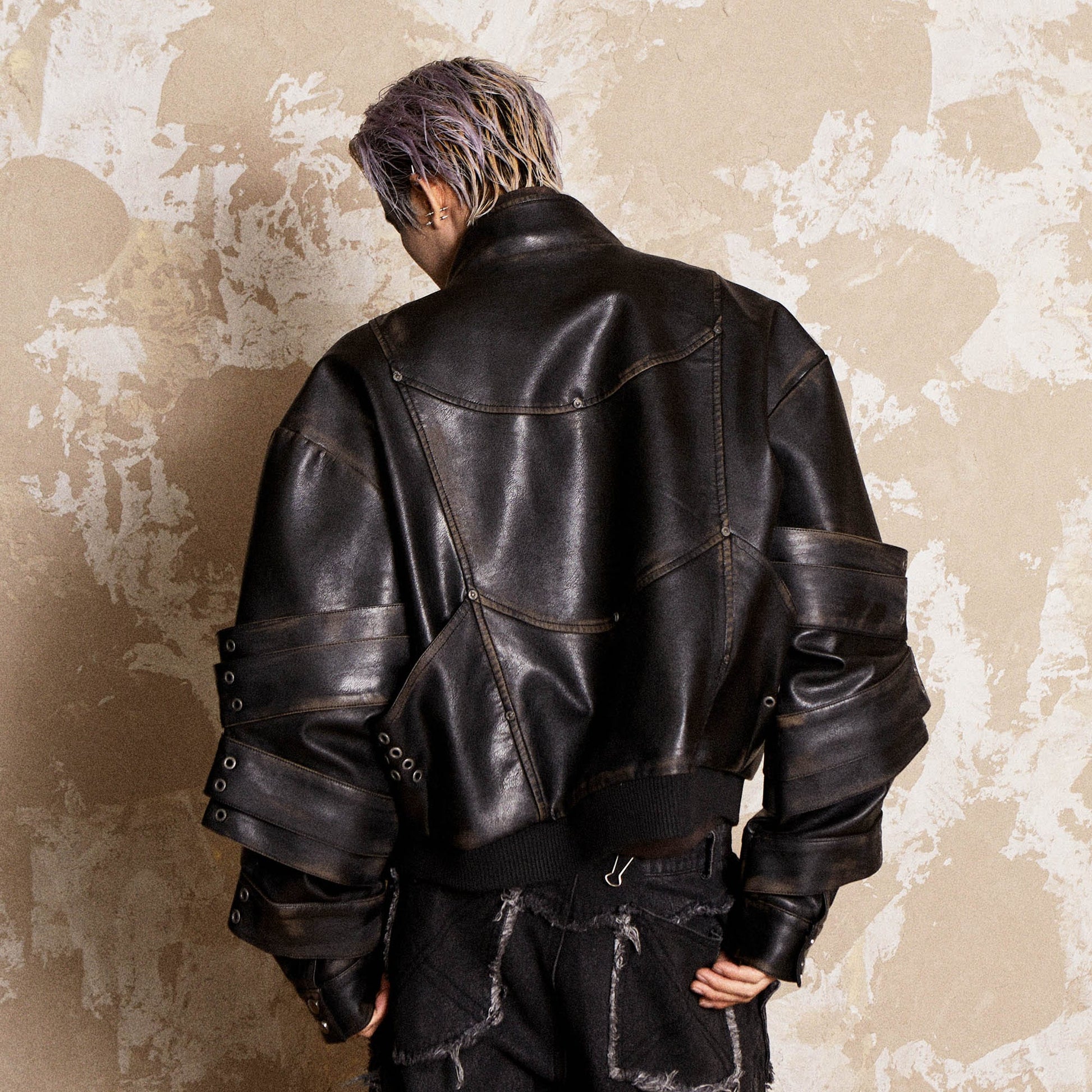 FLYERRER Mutation Layered Armor Spliced Faux Leather Jacket-Jacket-S-Free Shipping Leatheretro