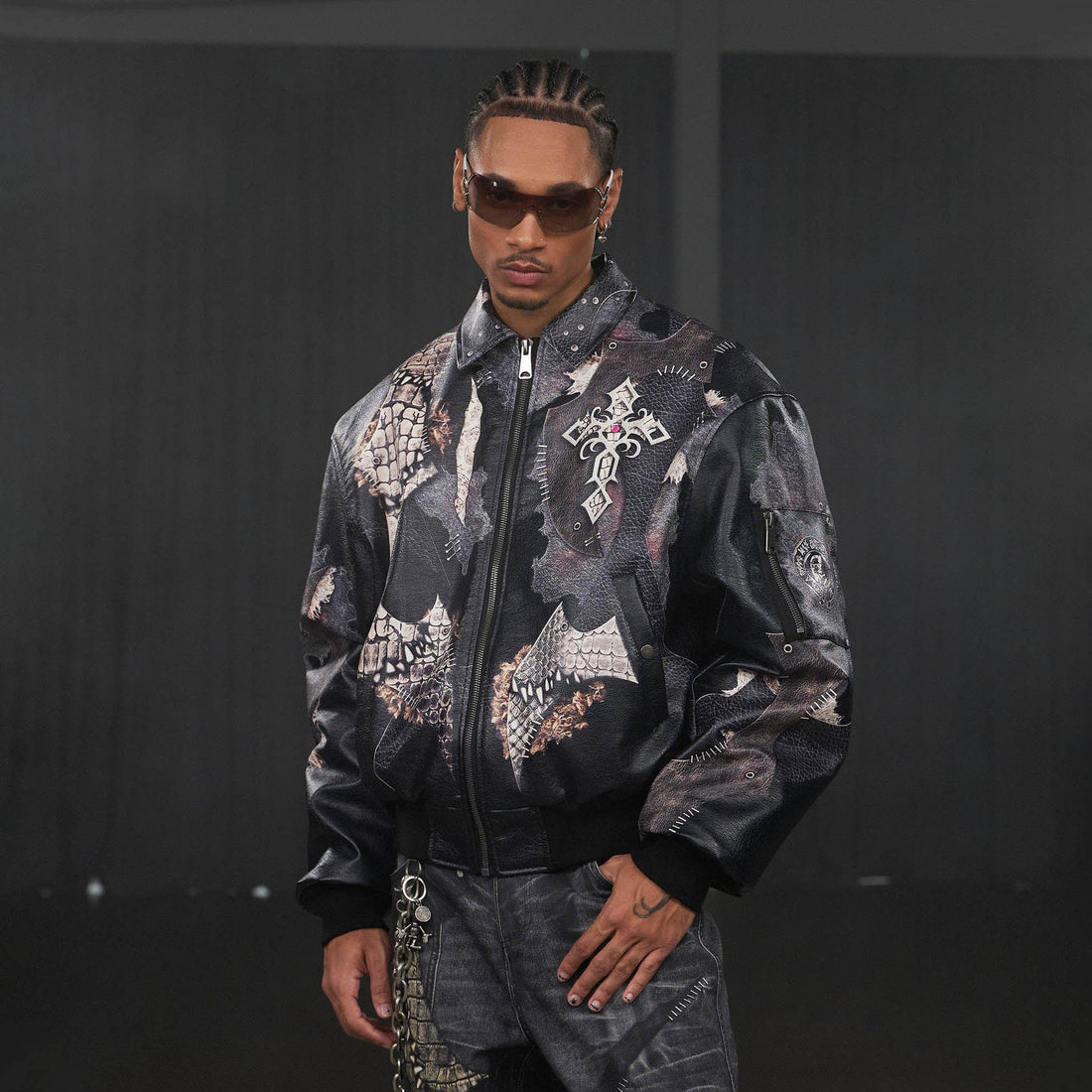 DND4DES Cross Spliced Pythonskin Faux Leather Puffer Jacket-Jacket-S-Free Shipping Leatheretro