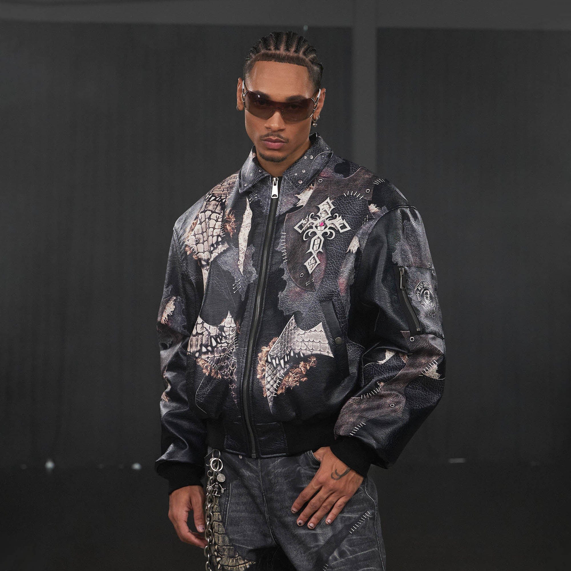 DND4DES Cross Spliced Pythonskin Faux Leather Puffer Jacket-Jacket-S-Free Shipping Leatheretro