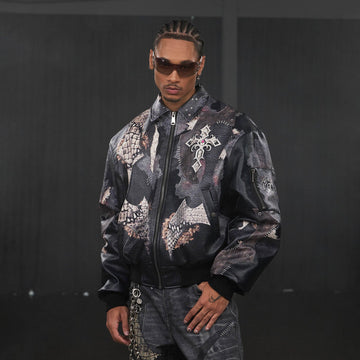 DND4DES Cross Spliced Pythonskin Faux Leather Puffer Jacket-Jacket-S-Free Shipping Leatheretro