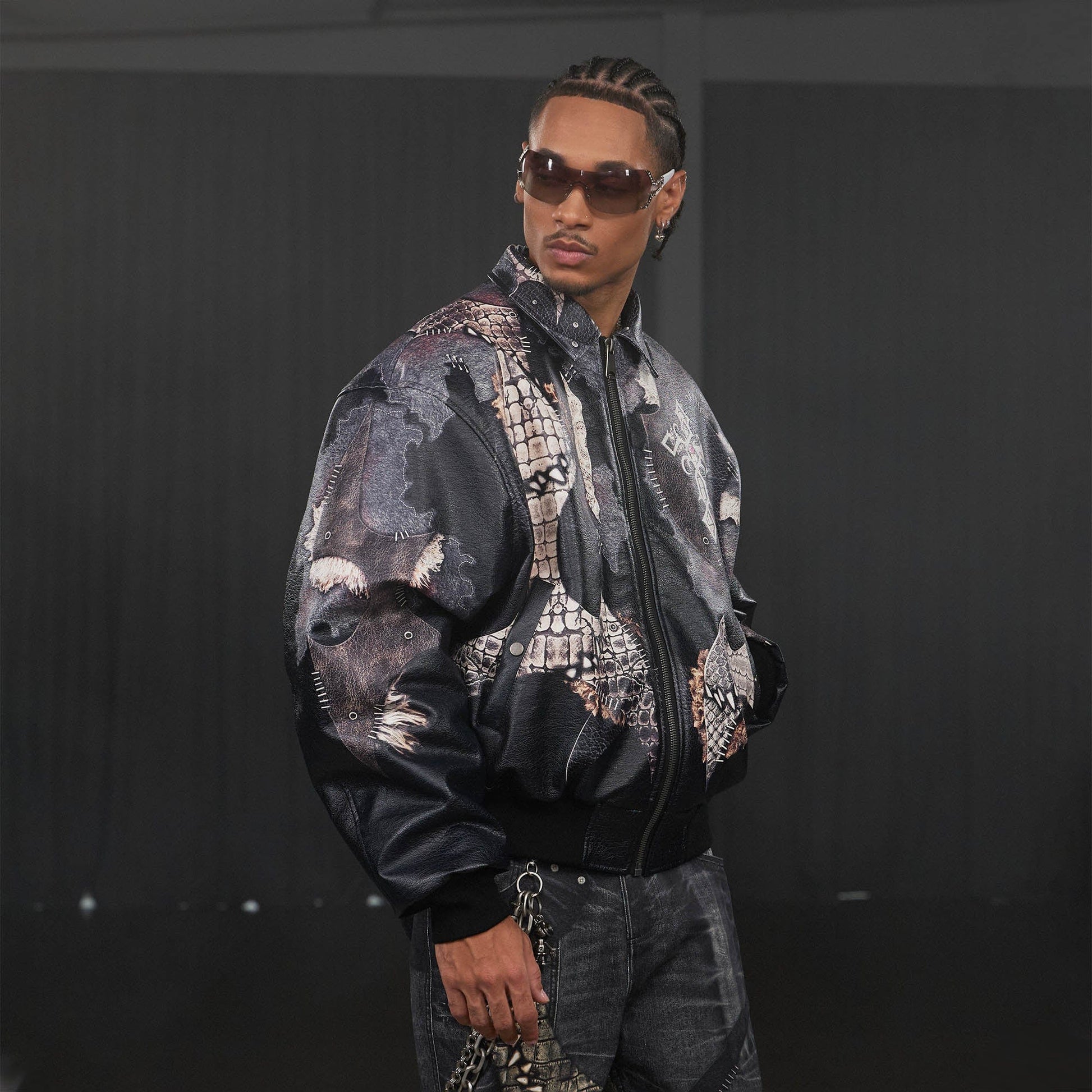 DND4DES Cross Spliced Pythonskin Faux Leather Puffer Jacket-Jacket-S-Free Shipping Leatheretro