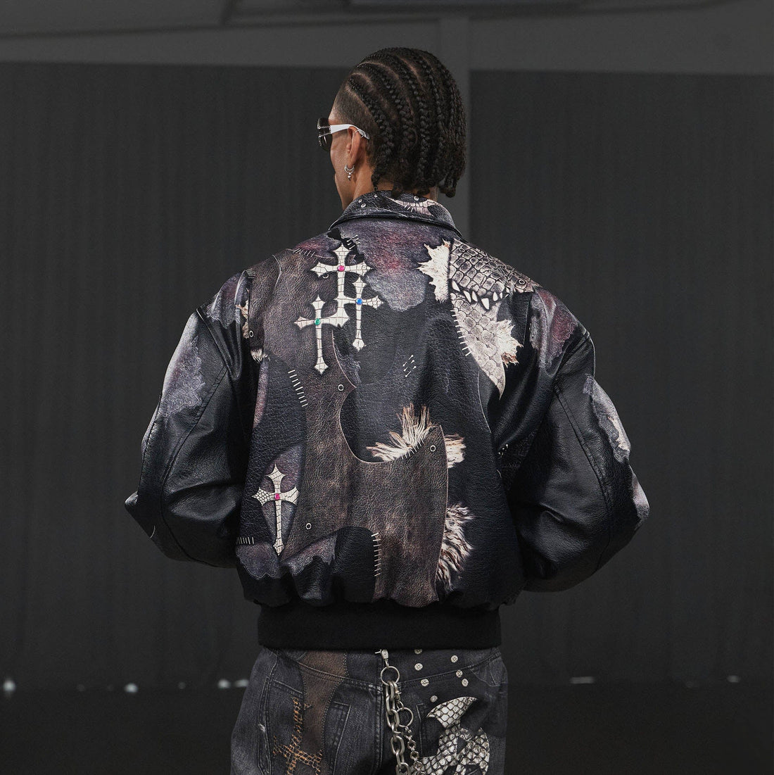 DND4DES Cross Spliced Pythonskin Faux Leather Puffer Jacket-Jacket-S-Free Shipping Leatheretro