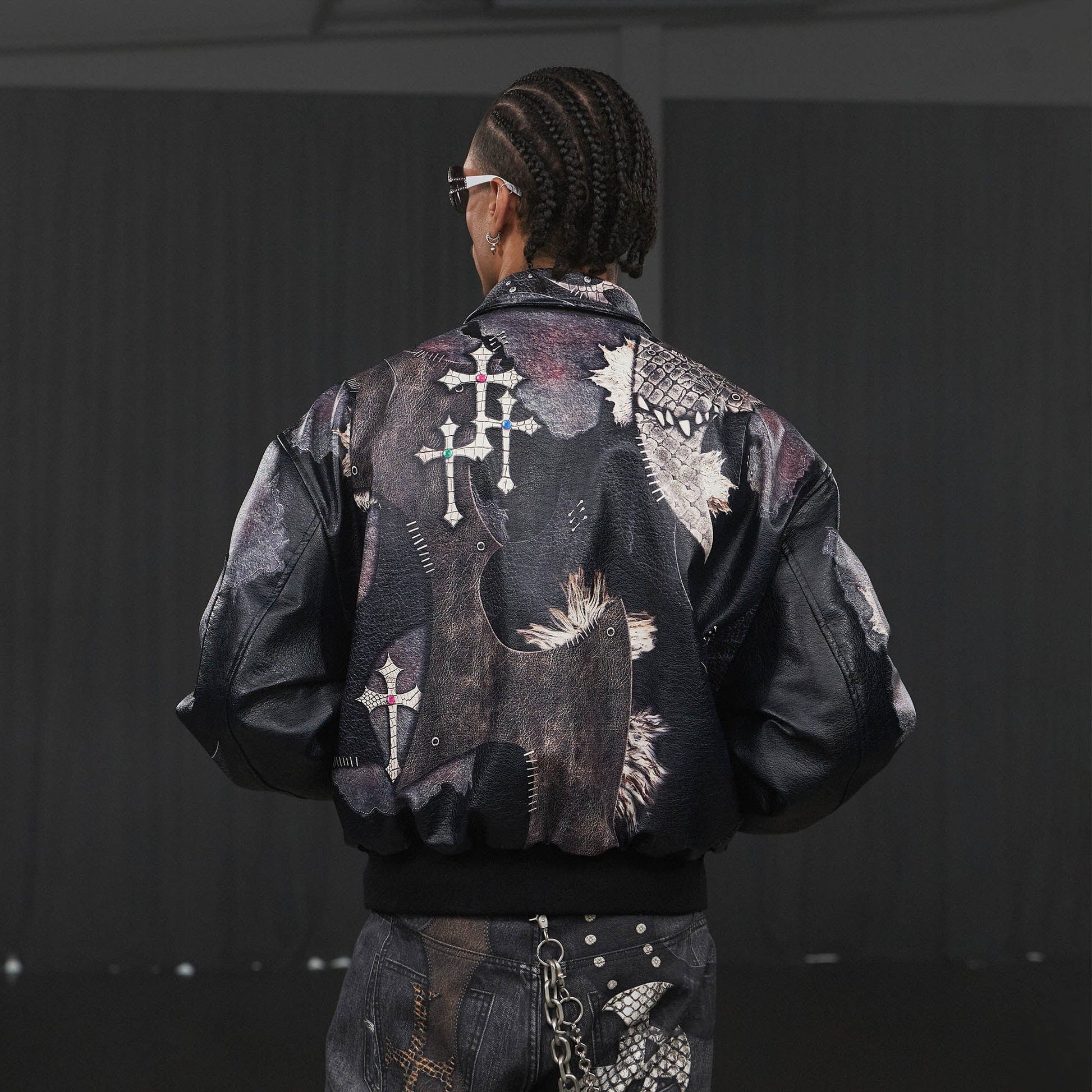 DND4DES Cross Spliced Pythonskin Faux Leather Puffer Jacket-Jacket-S-Free Shipping Leatheretro