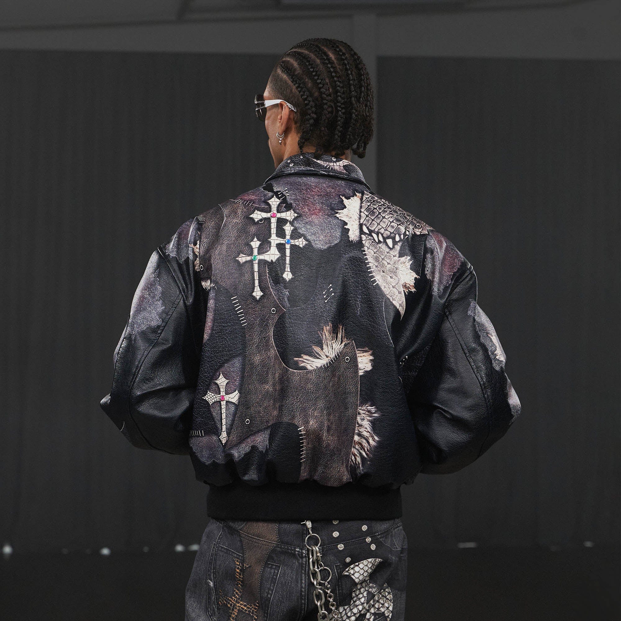 DND4DES Cross Spliced Pythonskin Faux Leather Puffer Jacket-Jacket-S-Free Shipping Leatheretro