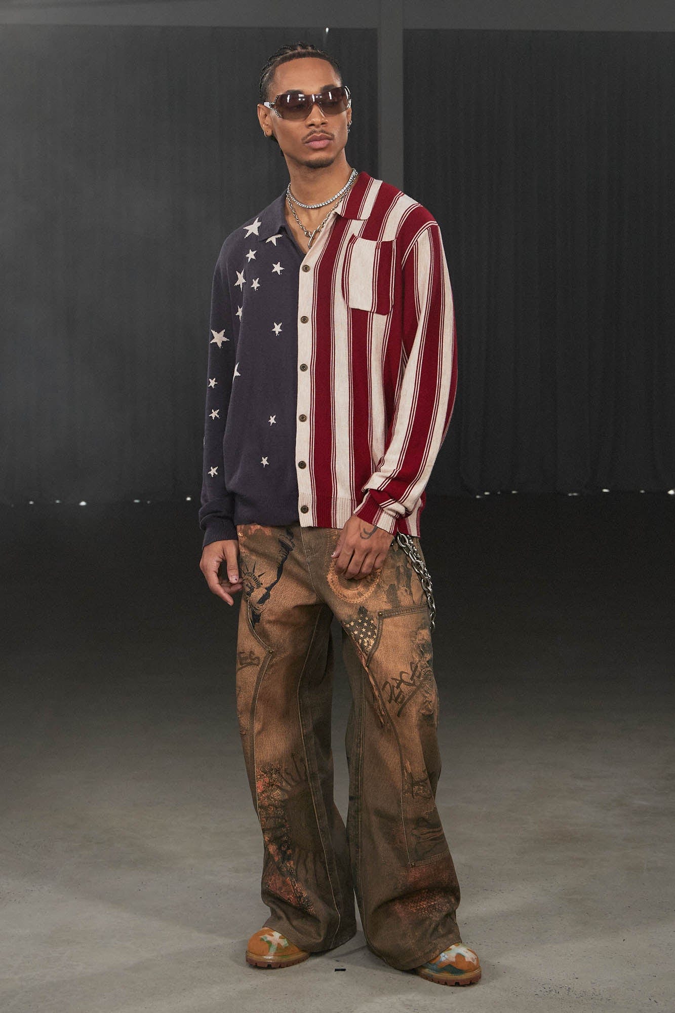 DND4DES Deconstructed Double-Knee Graffiti Wide-Leg Pants-Pants-S-Free Shipping Leatheretro