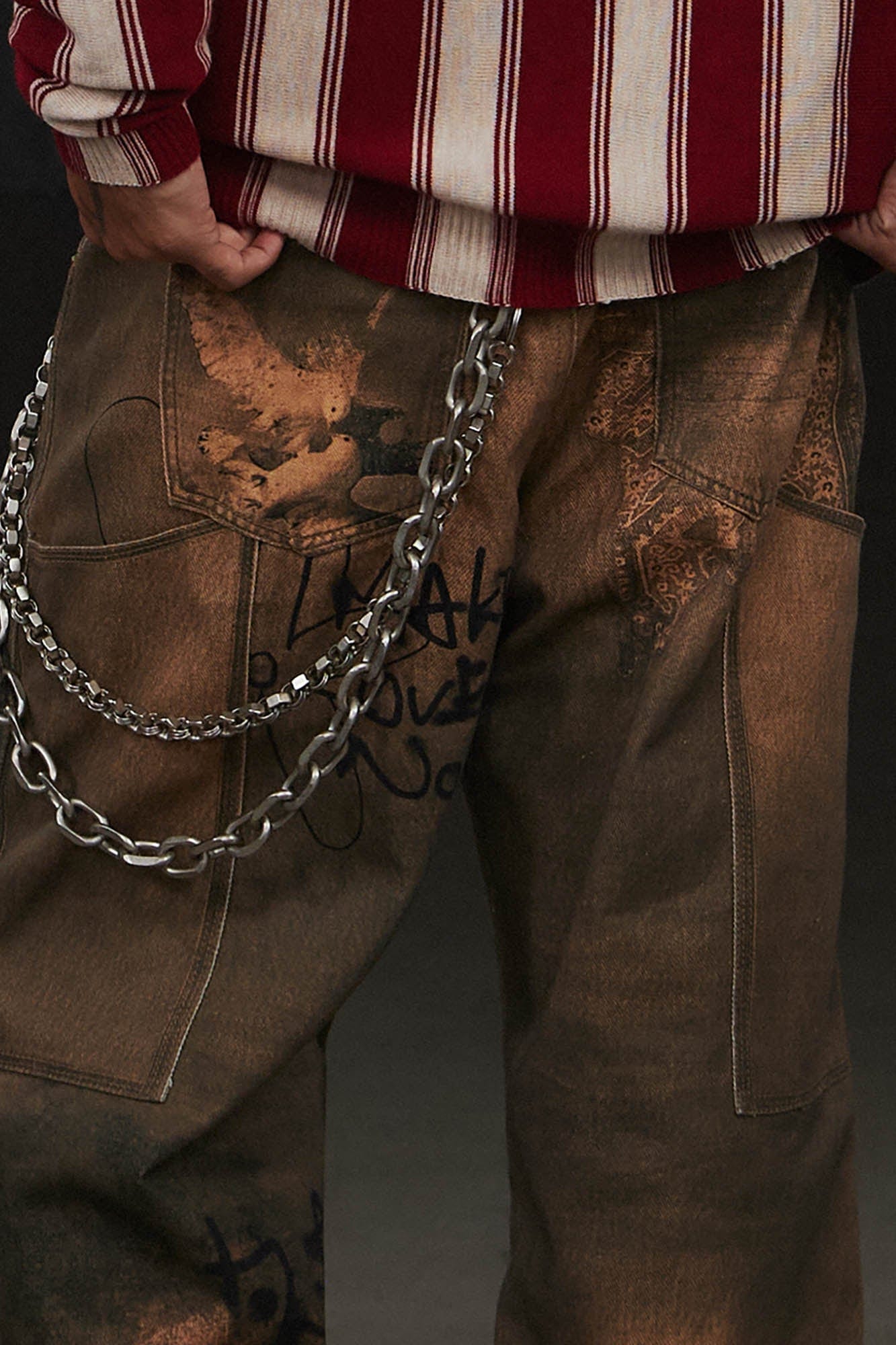 DND4DES Deconstructed Double-Knee Graffiti Wide-Leg Pants-Pants-S-Free Shipping Leatheretro