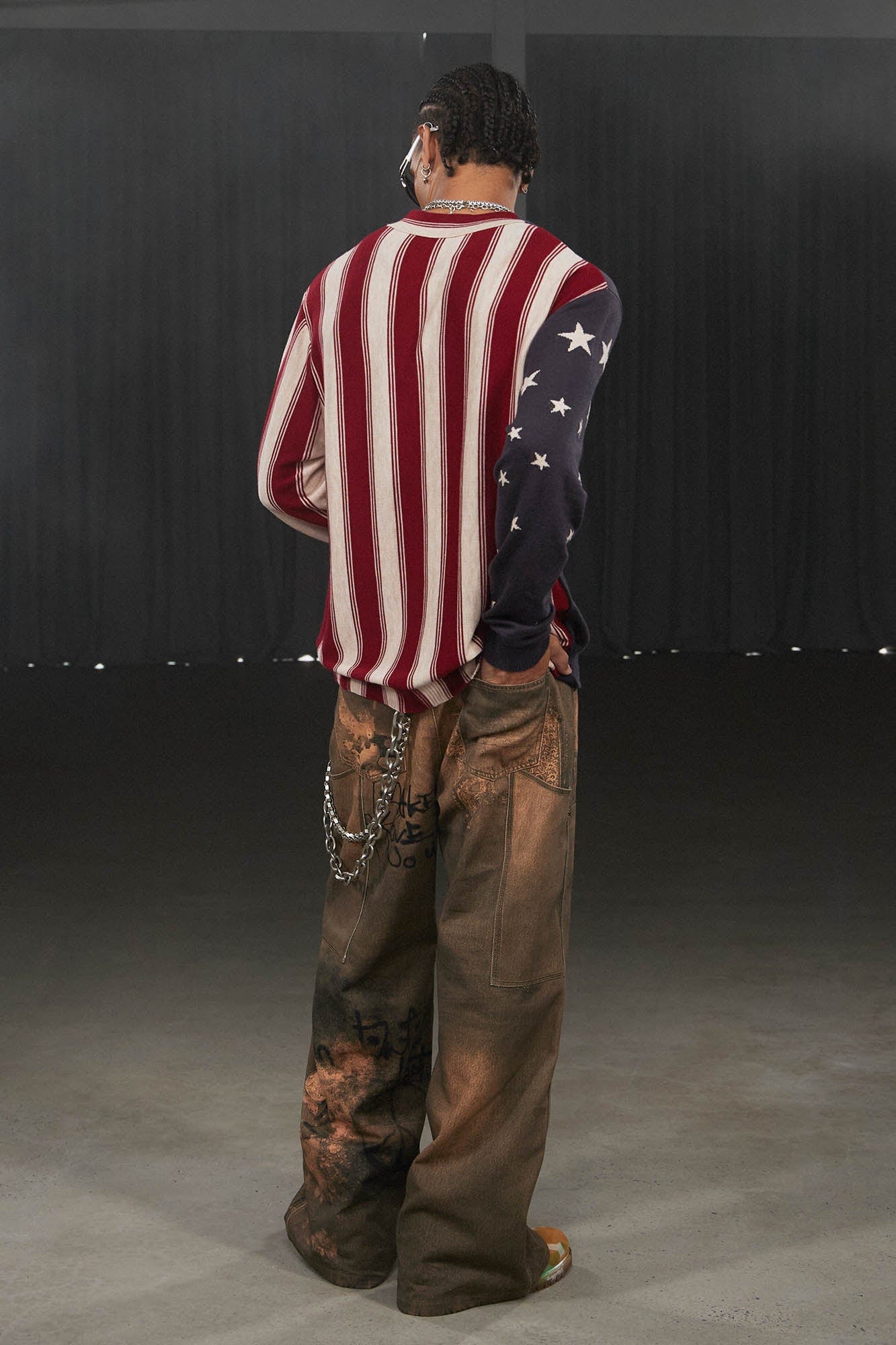 DND4DES Deconstructed Double-Knee Graffiti Wide-Leg Pants-Pants-S-Free Shipping Leatheretro