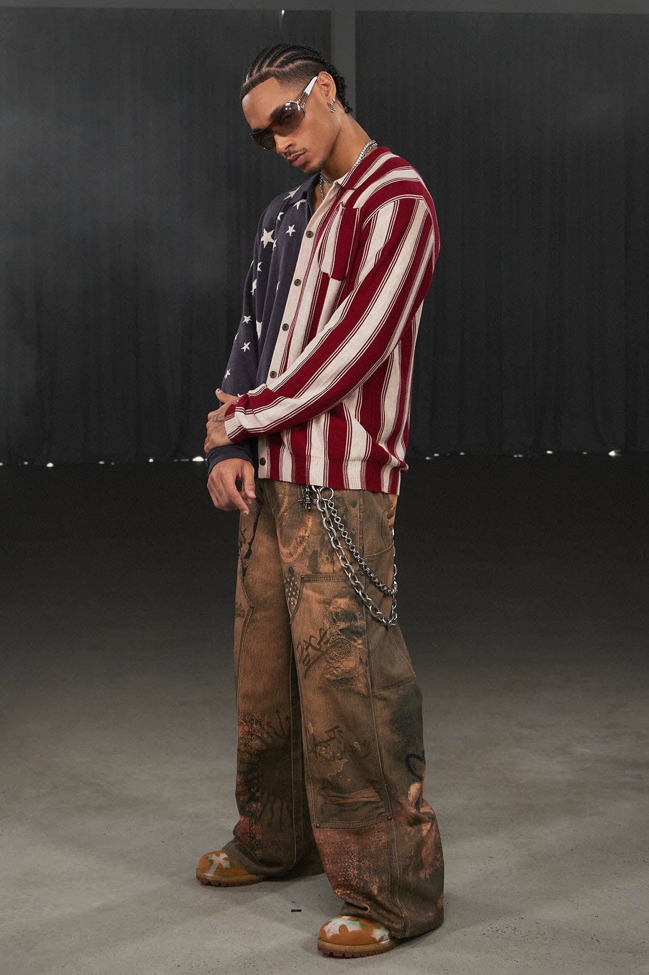 DND4DES Deconstructed Double-Knee Graffiti Wide-Leg Pants-Pants-S-Free Shipping Leatheretro