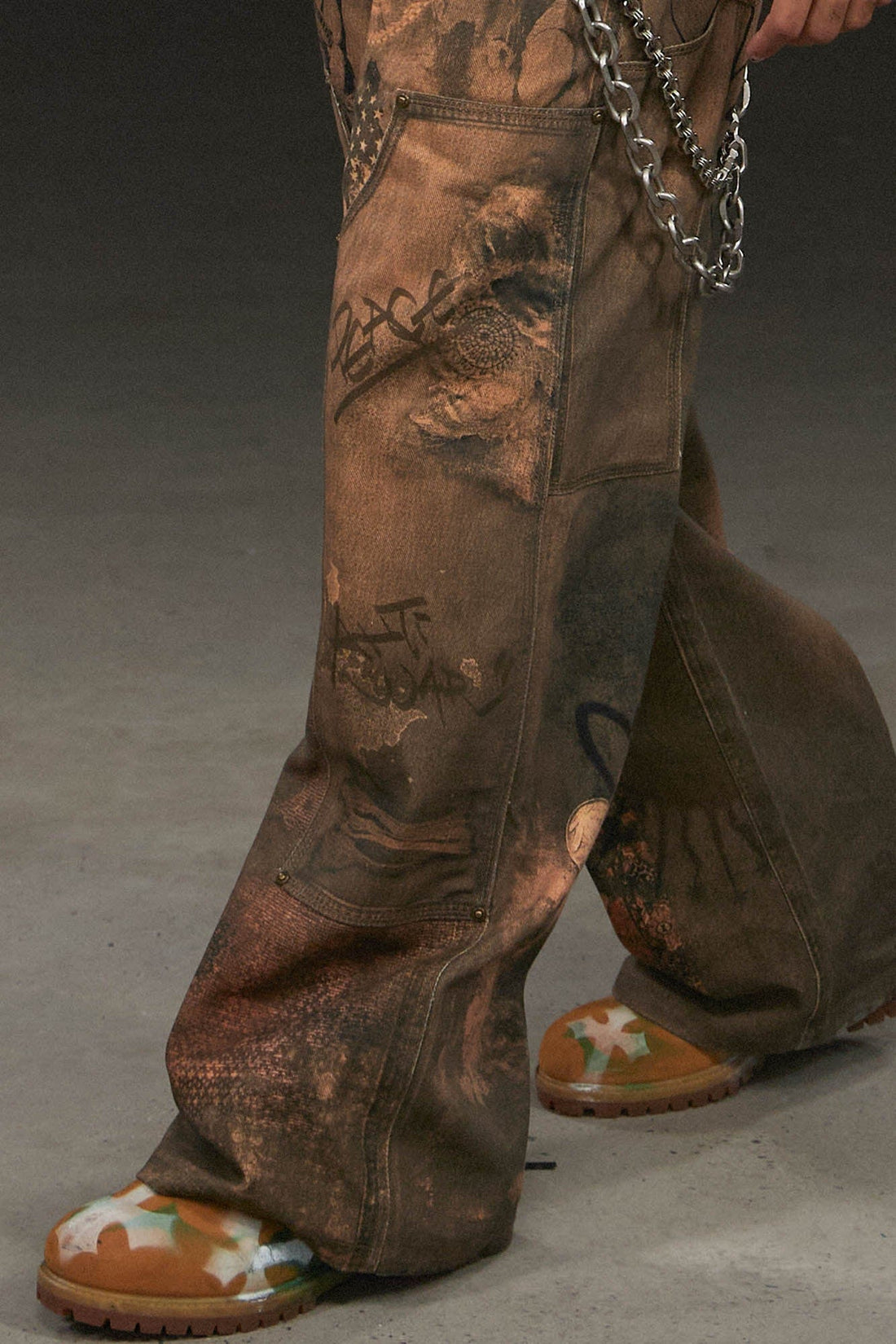 DND4DES Deconstructed Double-Knee Graffiti Wide-Leg Pants-Pants-S-Free Shipping Leatheretro