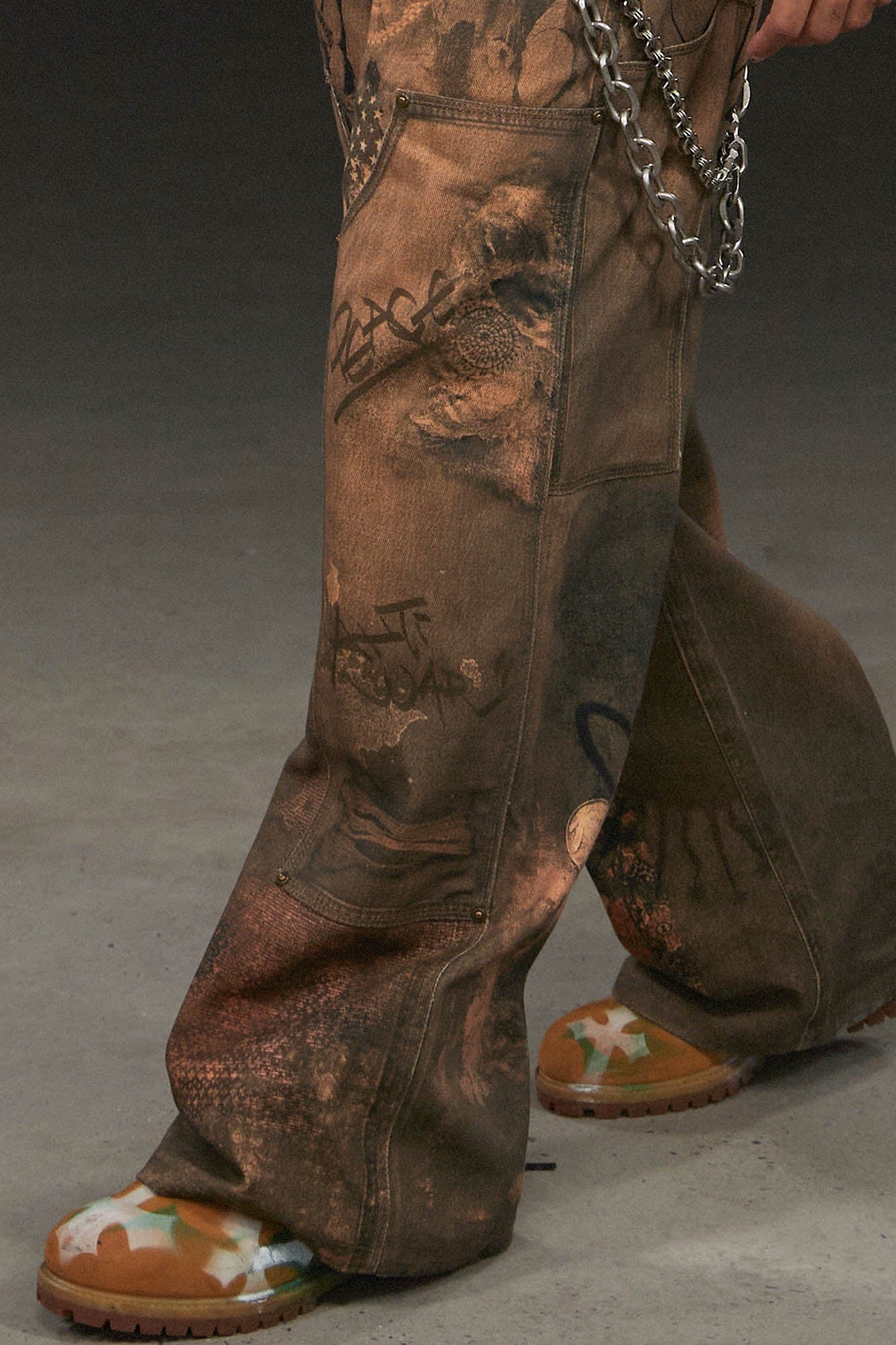 DND4DES Deconstructed Double-Knee Graffiti Wide-Leg Pants-Pants-S-Free Shipping Leatheretro