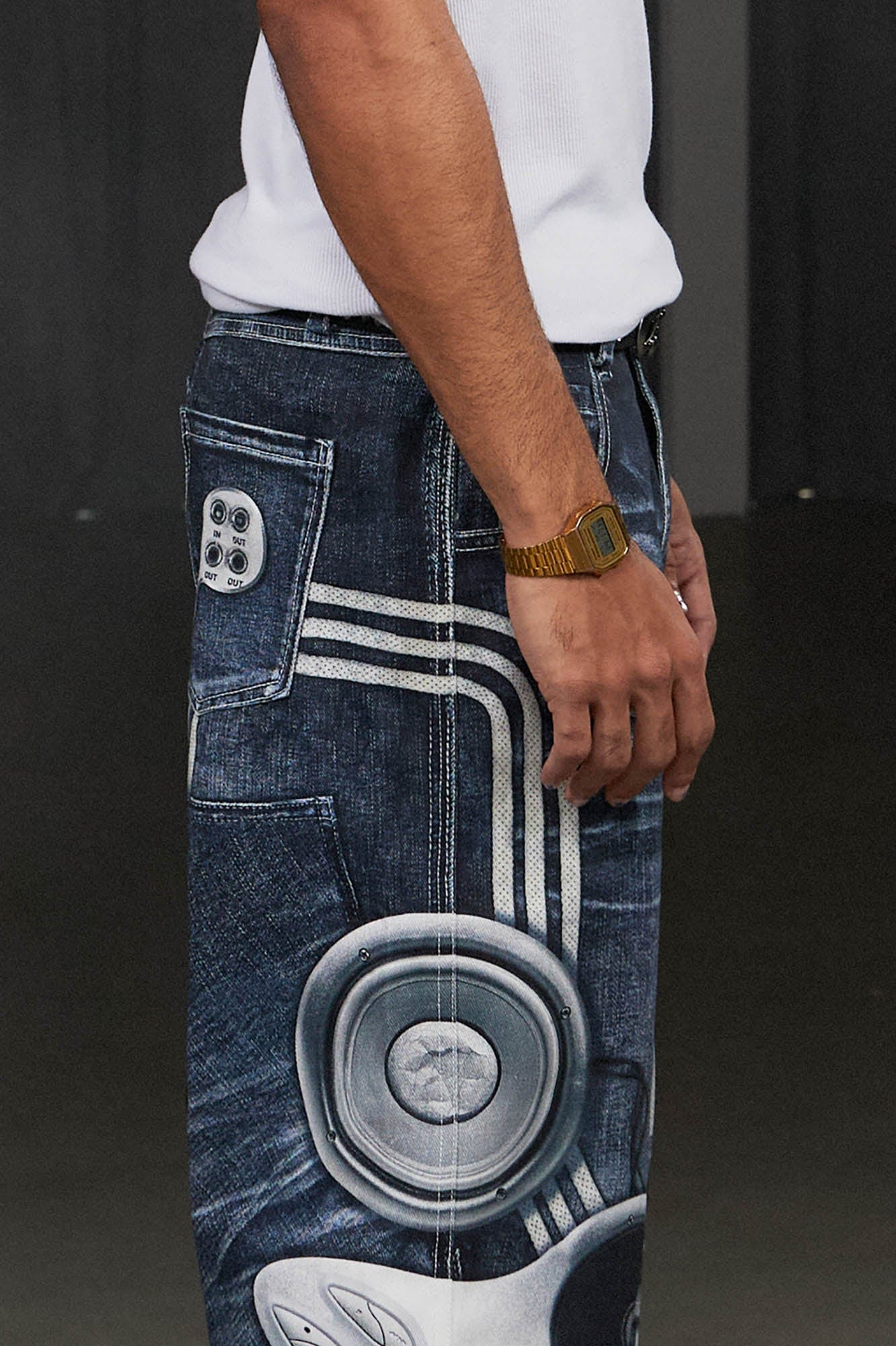 DND4DES Sound System Straight-Leg Pants Blue-Pants-S-Free Shipping Leatheretro