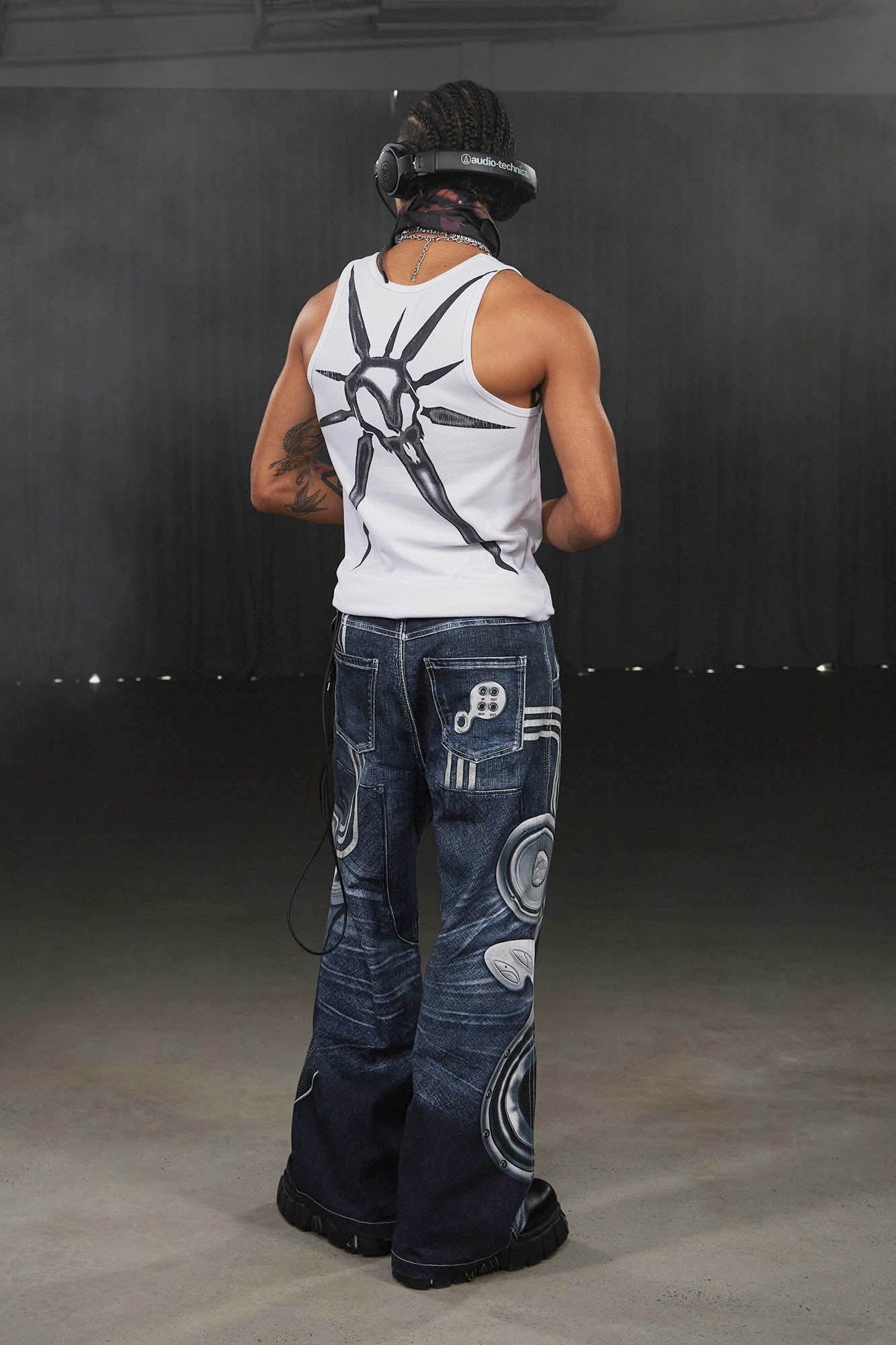 DND4DES Sound System Straight-Leg Pants Blue-Pants-S-Free Shipping Leatheretro