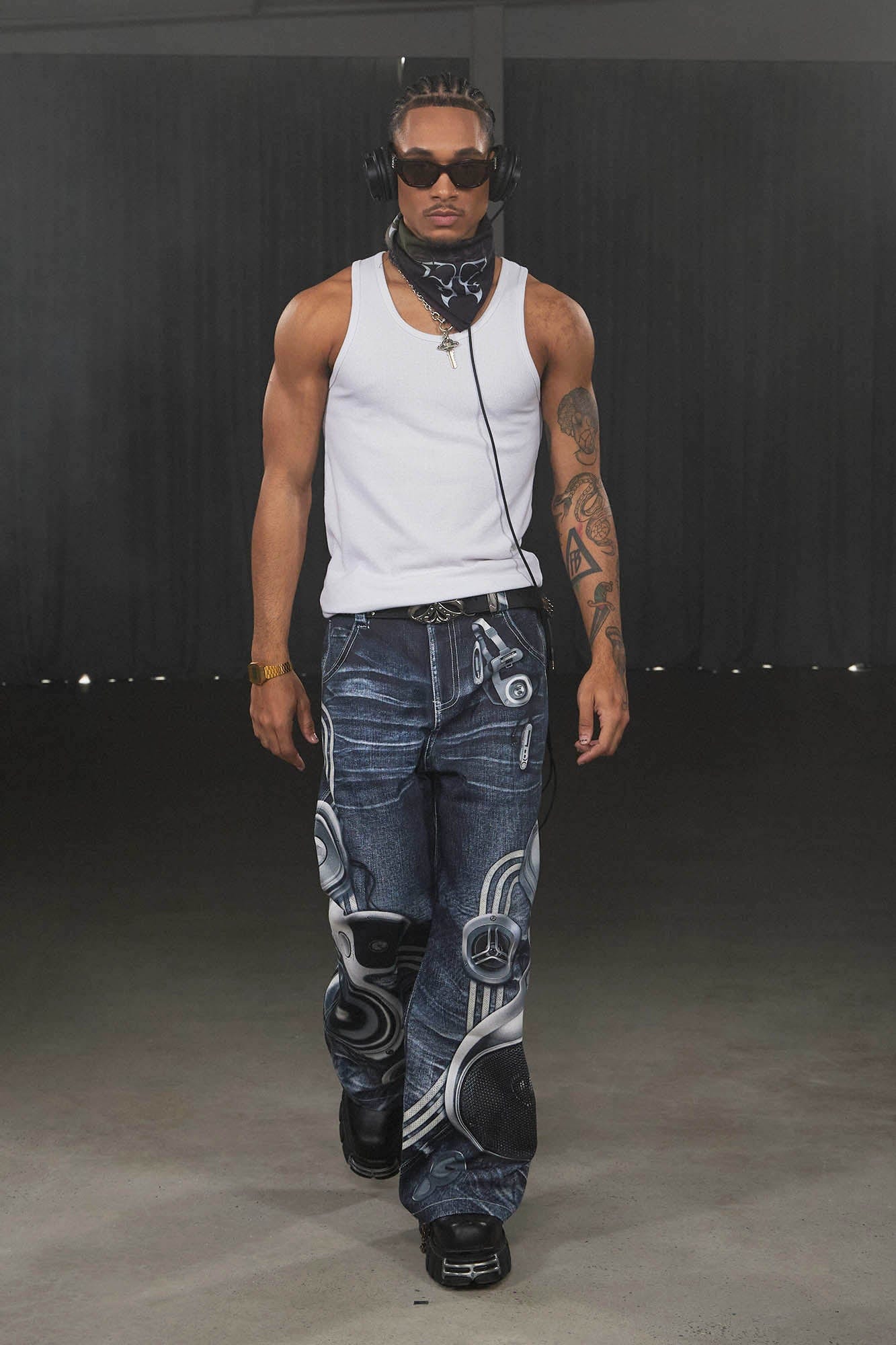 DND4DES Sound System Straight-Leg Pants Blue-Pants-S-Free Shipping Leatheretro